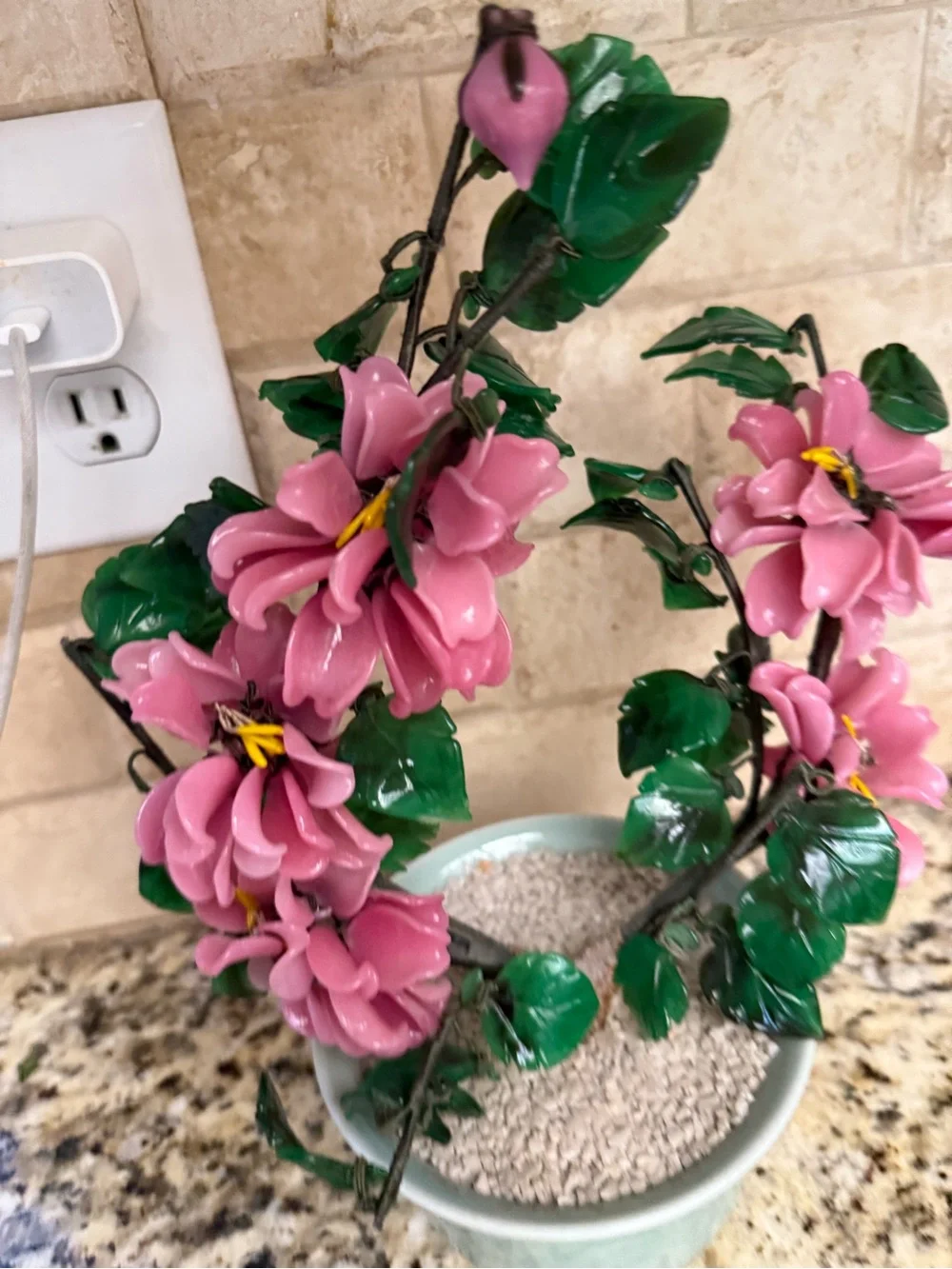 Pink Faux Floral Topiary in Ceramic Pot